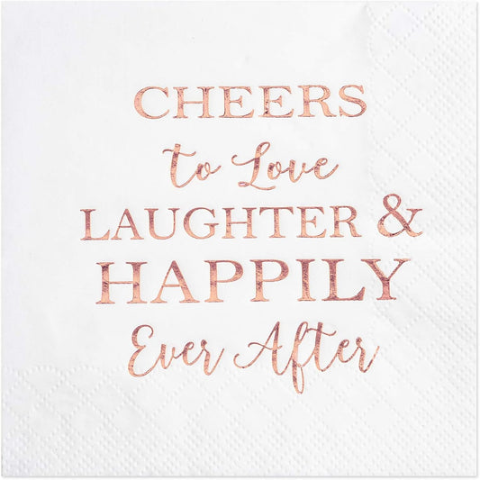3-Ply 100 Pcs Bridal Shower Napkins Disposable Cocktail Napkins Rose Gold Foil Text Beverage Napkins for Engagement Party Decorations & Wedding Shower