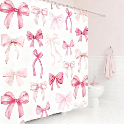 Pink Bow Shower Curtain Cute Coquette Bowknot Shower Curtains for Girls Bathroom Waterproof Polyester Fabric Bath Curtain 72 x 72 Inch with 12 Hooks