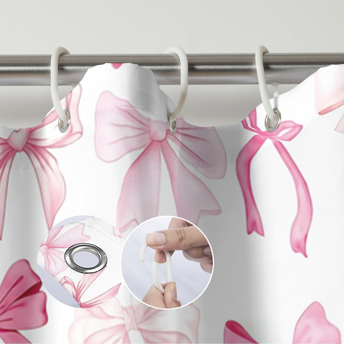 Pink Bow Shower Curtain Cute Coquette Bowknot Shower Curtains for Girls Bathroom Waterproof Polyester Fabric Bath Curtain 72 x 72 Inch with 12 Hooks