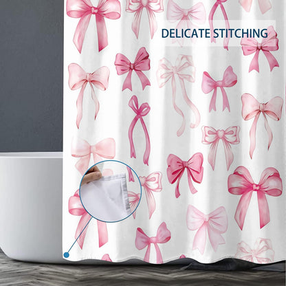 Pink Bow Shower Curtain Cute Coquette Bowknot Shower Curtains for Girls Bathroom Waterproof Polyester Fabric Bath Curtain 72 x 72 Inch with 12 Hooks