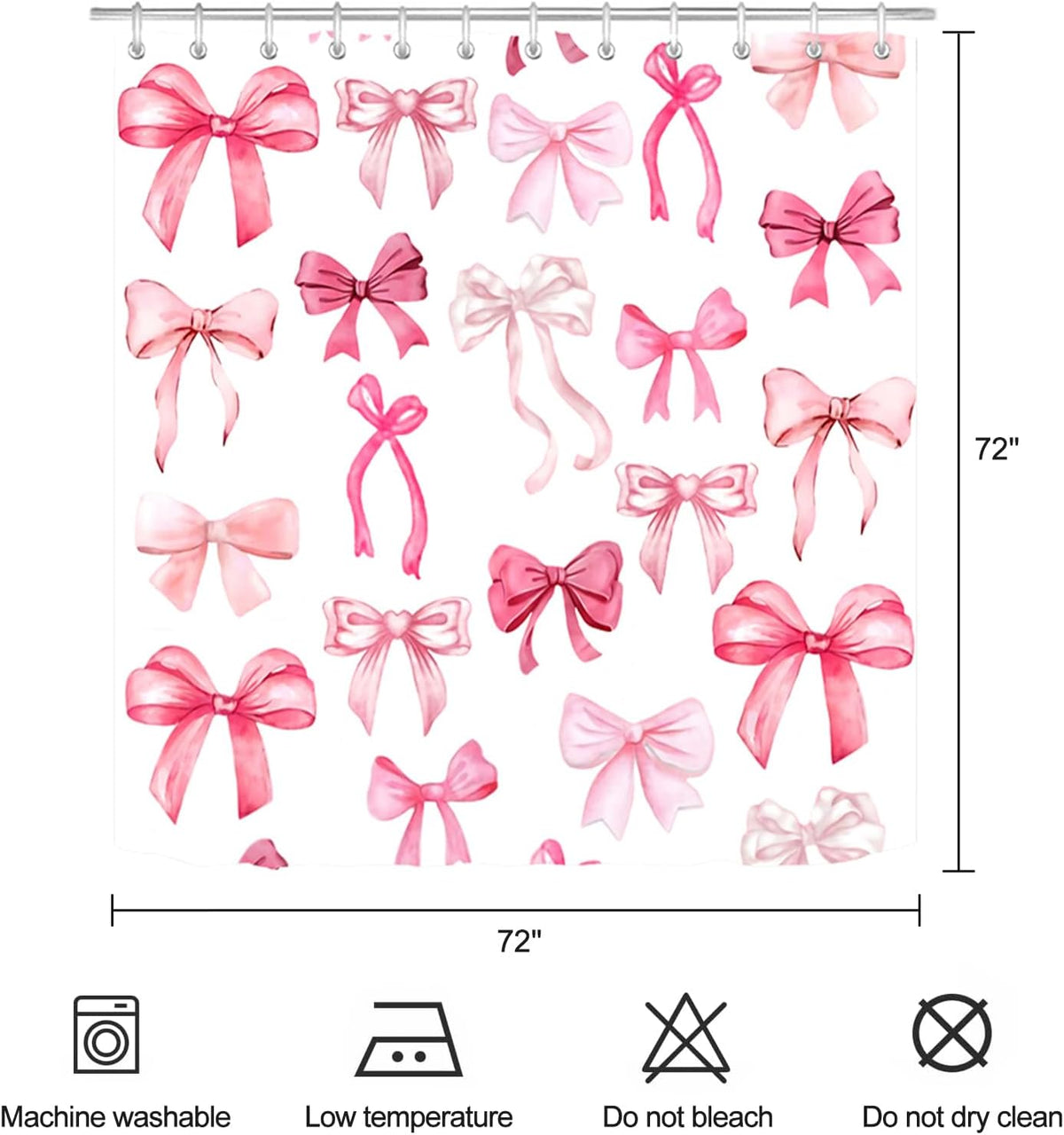 Pink Bow Shower Curtain Cute Coquette Bowknot Shower Curtains for Girls Bathroom Waterproof Polyester Fabric Bath Curtain 72 x 72 Inch with 12 Hooks
