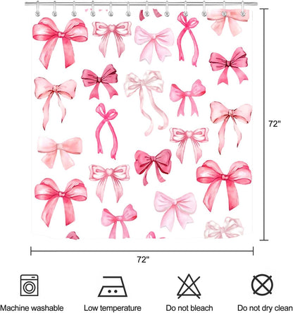 Pink Bow Shower Curtain Cute Coquette Bowknot Shower Curtains for Girls Bathroom Waterproof Polyester Fabric Bath Curtain 72 x 72 Inch with 12 Hooks