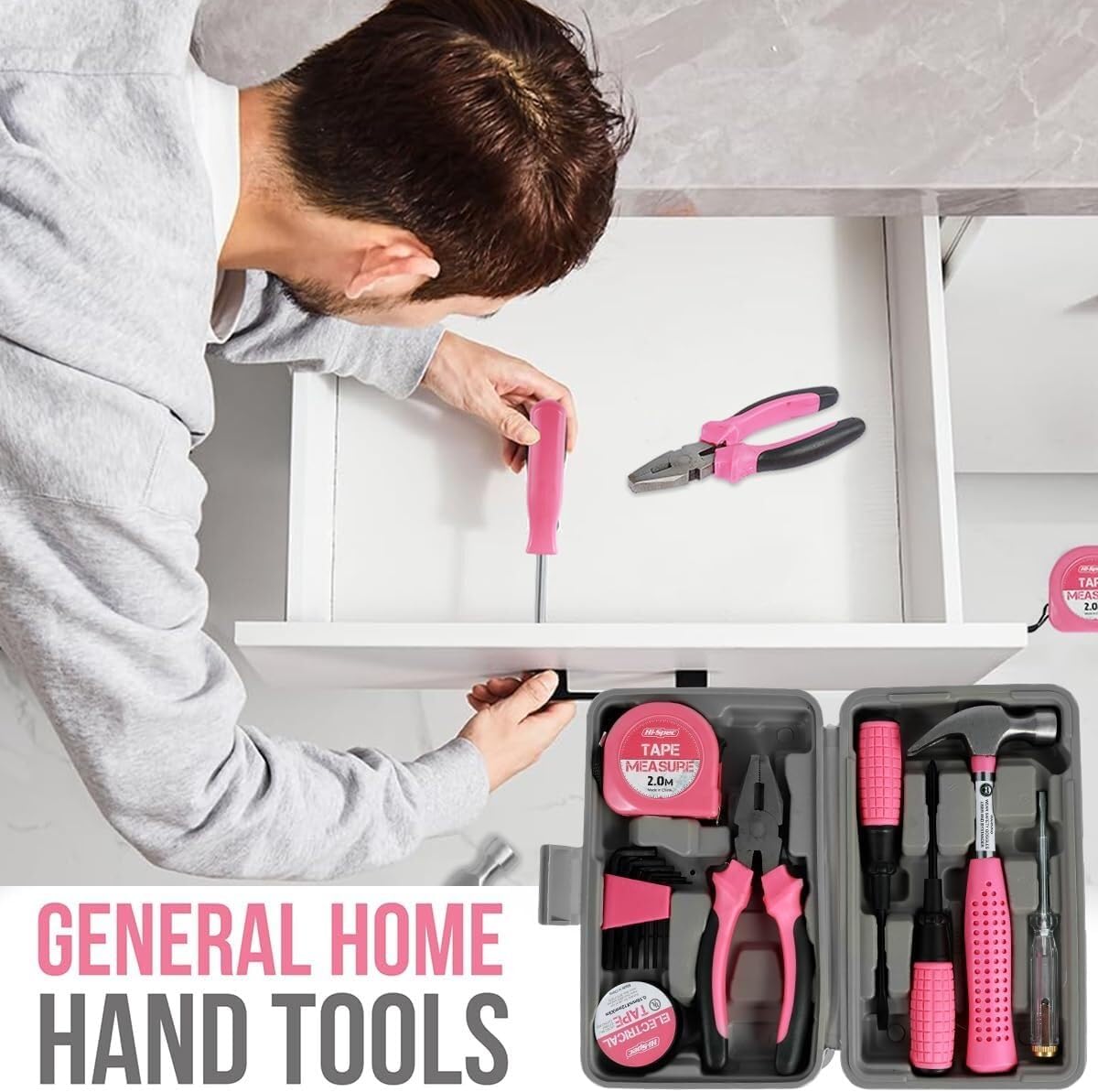 tool box 13-Pcs Household DIY Tool Kit for Women Compact Tool Box Set with Essential Starter Tools for Home Projects(13piece)