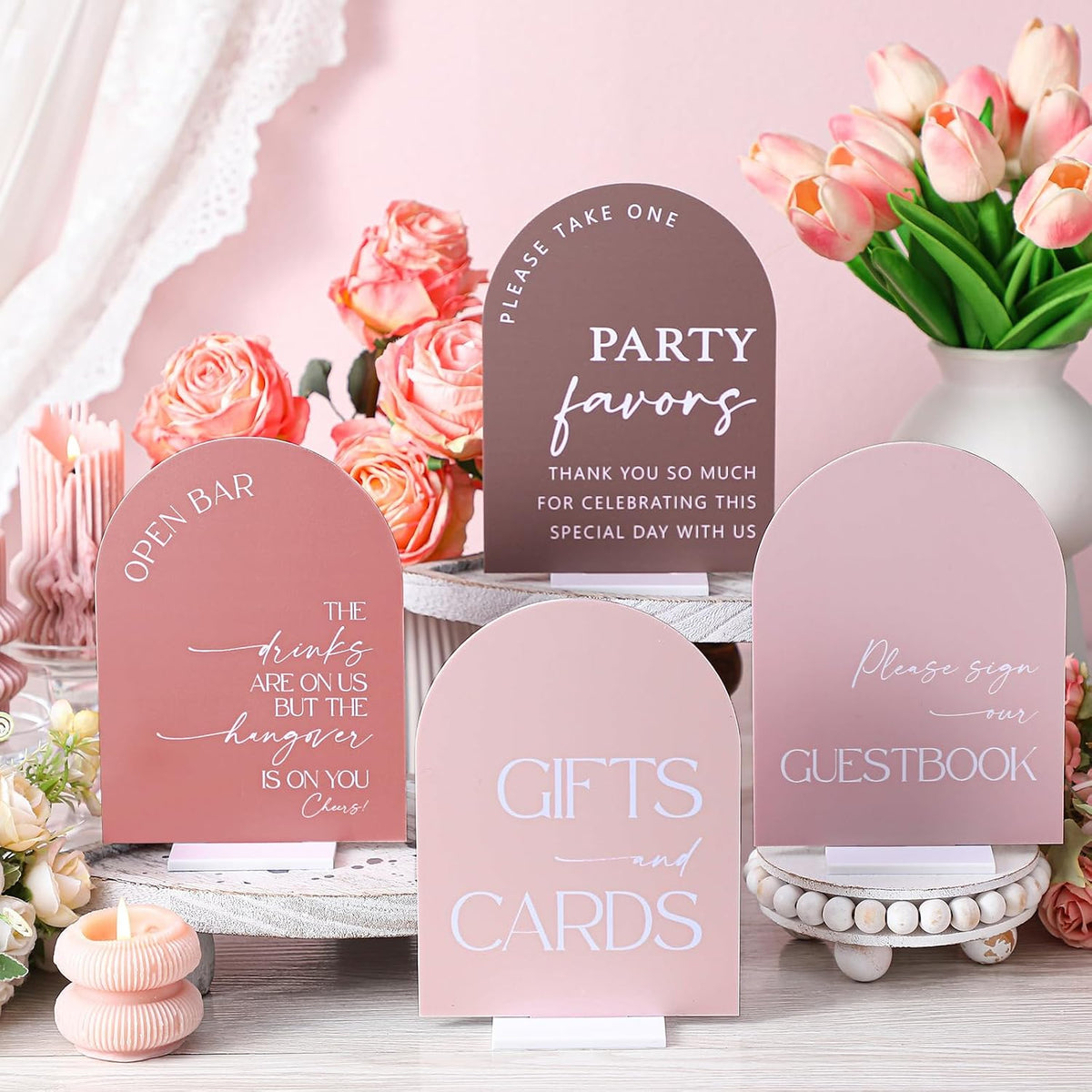 4 Pcs Dusty Pink Acrylic Wedding Signs for Ceremony Reception