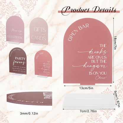 4 Pcs Dusty Pink Acrylic Wedding Signs for Ceremony Reception