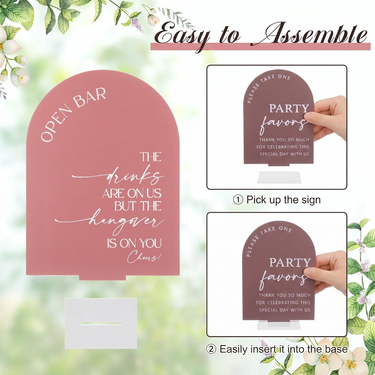 4 Pcs Dusty Pink Acrylic Wedding Signs for Ceremony Reception
