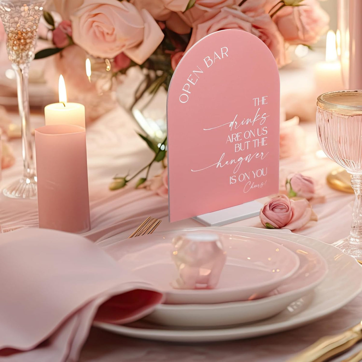 4 Pcs Dusty Pink Acrylic Wedding Signs for Ceremony Reception
