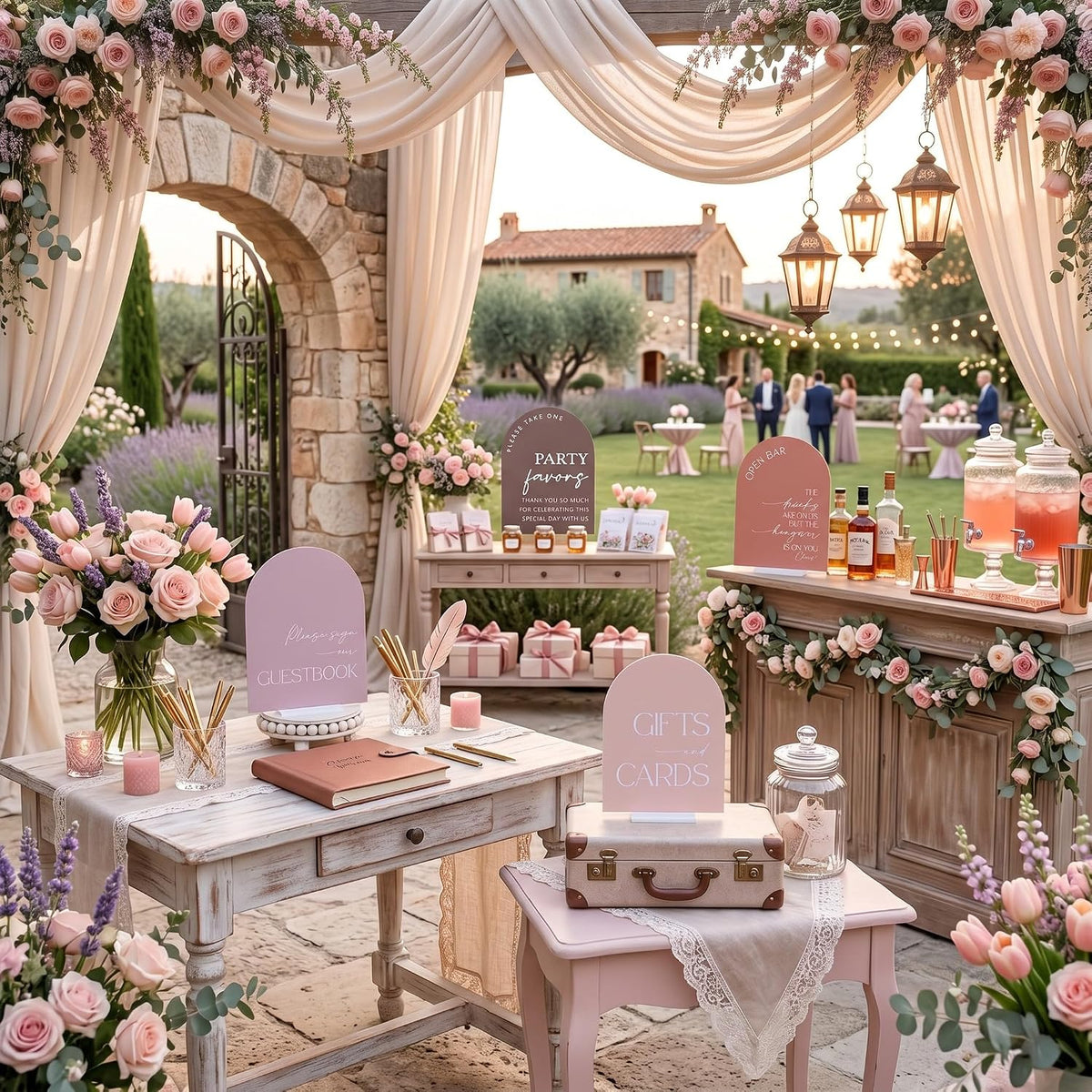 4 Pcs Dusty Pink Acrylic Wedding Signs for Ceremony Reception