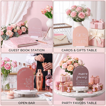 4 Pcs Dusty Pink Acrylic Wedding Signs for Ceremony Reception