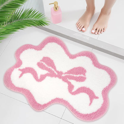 Pink Rug - Cute Bow Bath Rug, Machine Washable Bathroom Mat