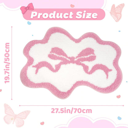 Pink Rug - Cute Bow Bath Rug, Machine Washable Bathroom Mat