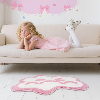 Pink Rug - Cute Bow Bath Rug, Machine Washable Bathroom Mat