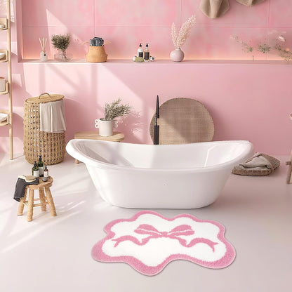 Pink Rug - Cute Bow Bath Rug, Machine Washable Bathroom Mat