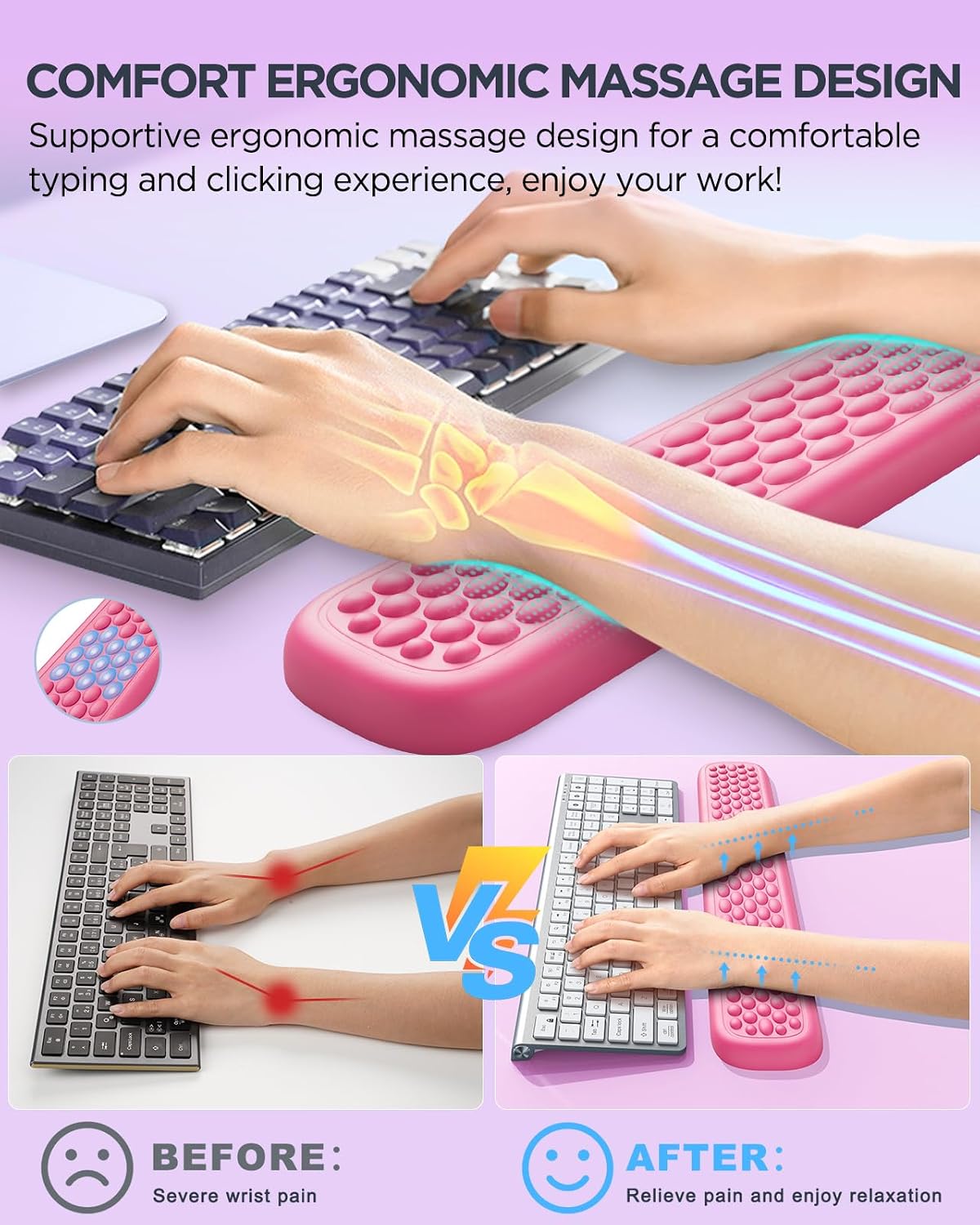 Ergonomic Keyboard Wrist Rest, Memory Foam Wrist Support, Rose Pink