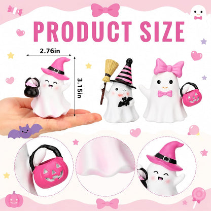 3 Pcs Pink Halloween Ghost Decor Black and Pink Resin Figurine