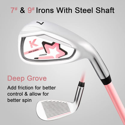 Junior Complete Golf Club Set for Kids/Children Right Hand, Includes Oversize Driver, Irons, Putter, Head Cover, Portable Golf Stand Bag