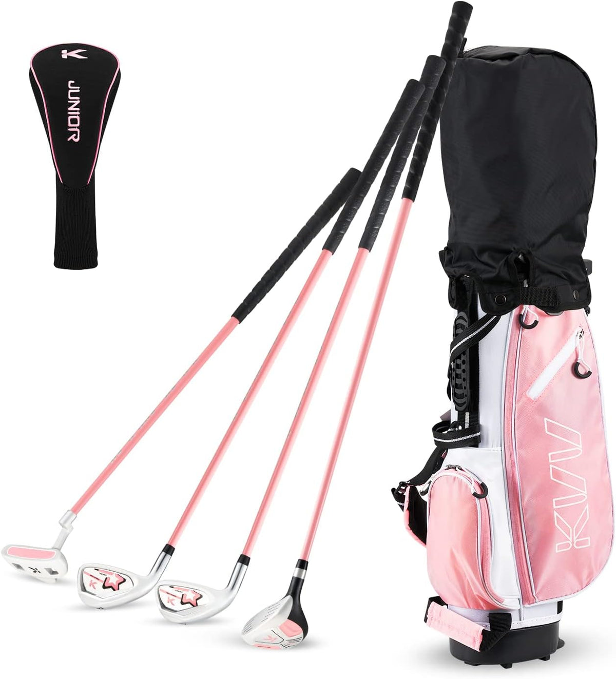 Junior Complete Golf Club Set for Kids/Children Right Hand, Includes Oversize Driver, Irons, Putter, Head Cover, Portable Golf Stand Bag