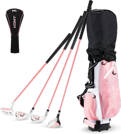 Junior Complete Golf Club Set for Kids/Children Right Hand, Includes Oversize Driver, Irons, Putter, Head Cover, Portable Golf Stand Bag