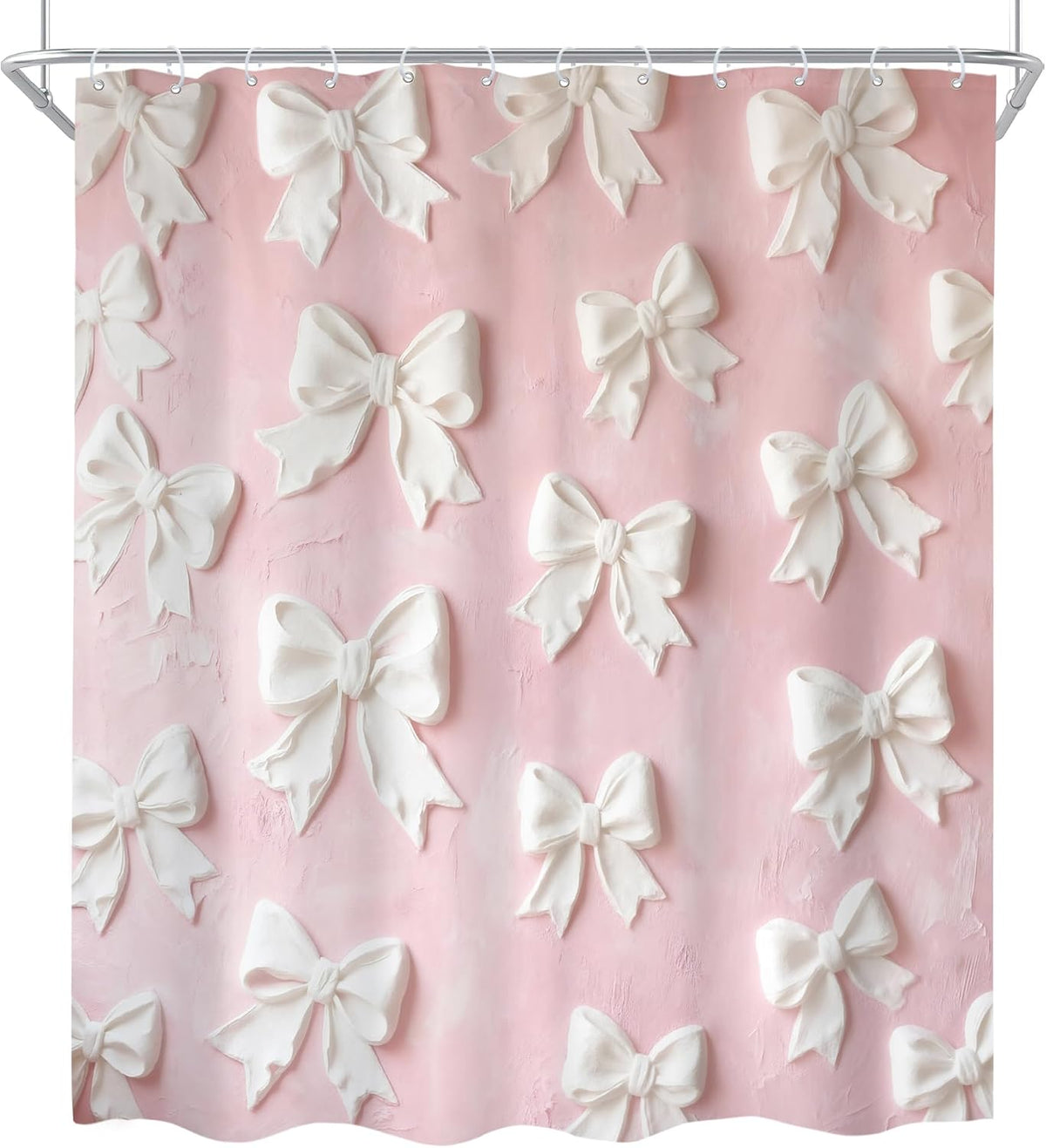 Pink White Bow Vintage Bowknot 4Pcs Bathroom Shower Curtain Set with Rugs