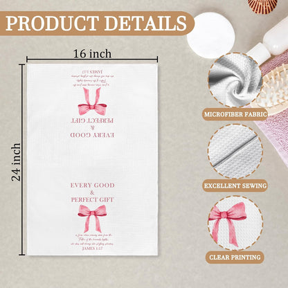 Pink Christian Kitchen Towels Set of 4, Coquette Pink Bow Bible Verse Decorative Hand Towel for Girly Bathroom Decor, Christian Gifts for Women Dish Tea Towels for Kitchen Decor, 16x24 Inch