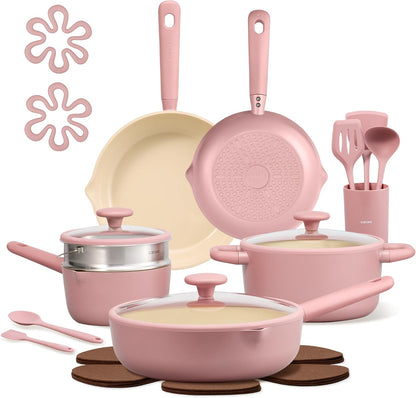 21pcs Cookware Set Nonstick Pots and Pans Set, Ceramic Cookware Set Induction Cookware, Non toxic Healthy Non Stick Kitchen Cooking Set, PFAS PTFE Free
