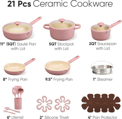 21pcs Cookware Set Nonstick Pots and Pans Set, Ceramic Cookware Set Induction Cookware, Non toxic Healthy Non Stick Kitchen Cooking Set, PFAS PTFE Free