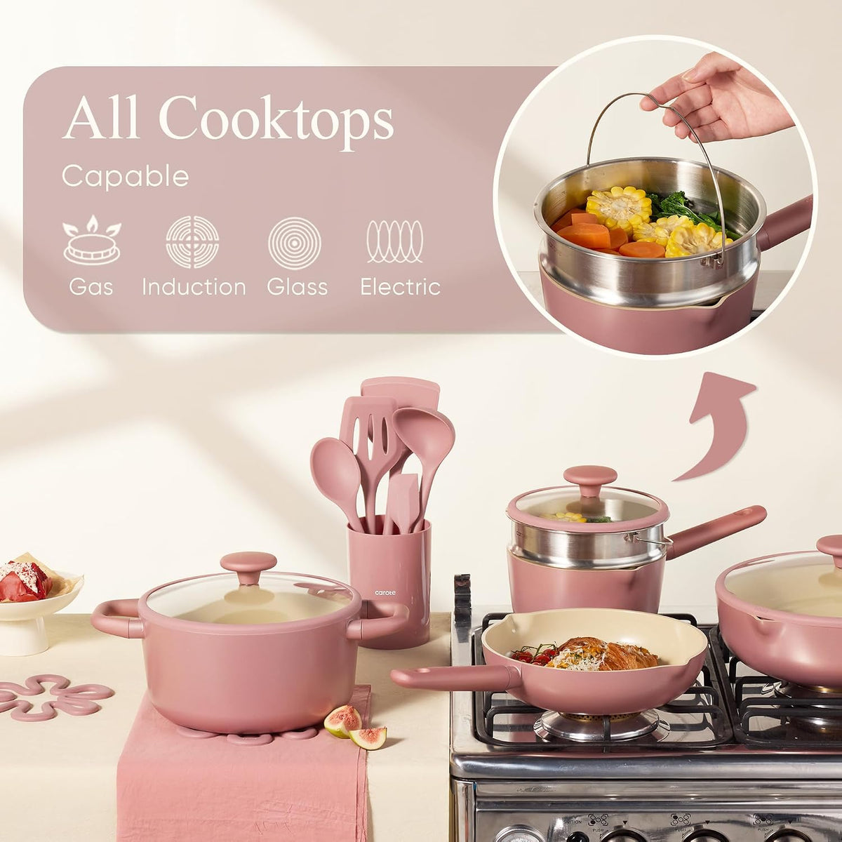 21pcs Cookware Set Nonstick Pots and Pans Set, Ceramic Cookware Set Induction Cookware, Non toxic Healthy Non Stick Kitchen Cooking Set, PFAS PTFE Free