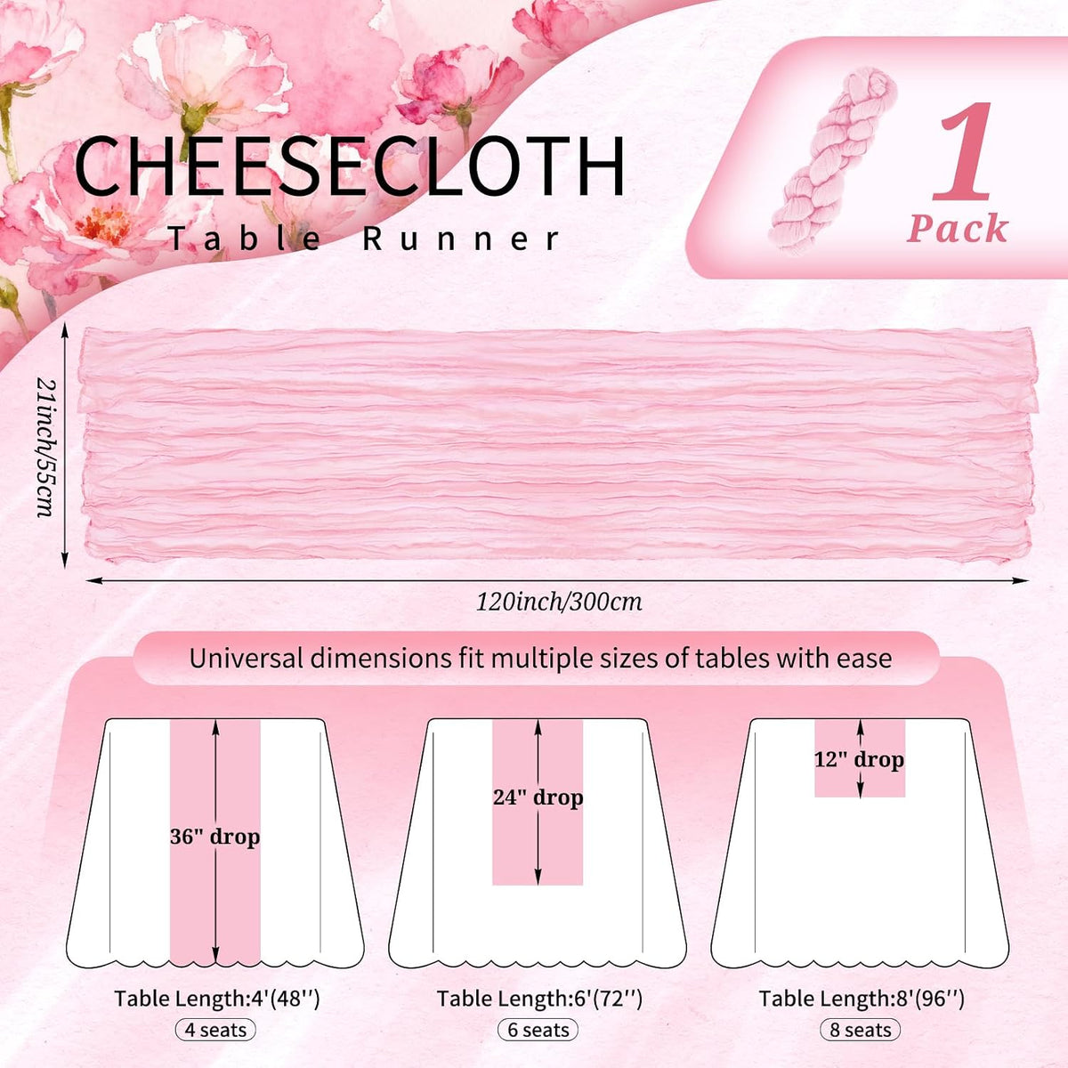 1 Pack Light Pink Cheesecloth Table Runner Wedding Birthday Table Decor