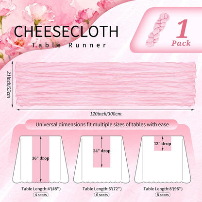 1 Pack Light Pink Cheesecloth Table Runner Wedding Birthday Table Decor