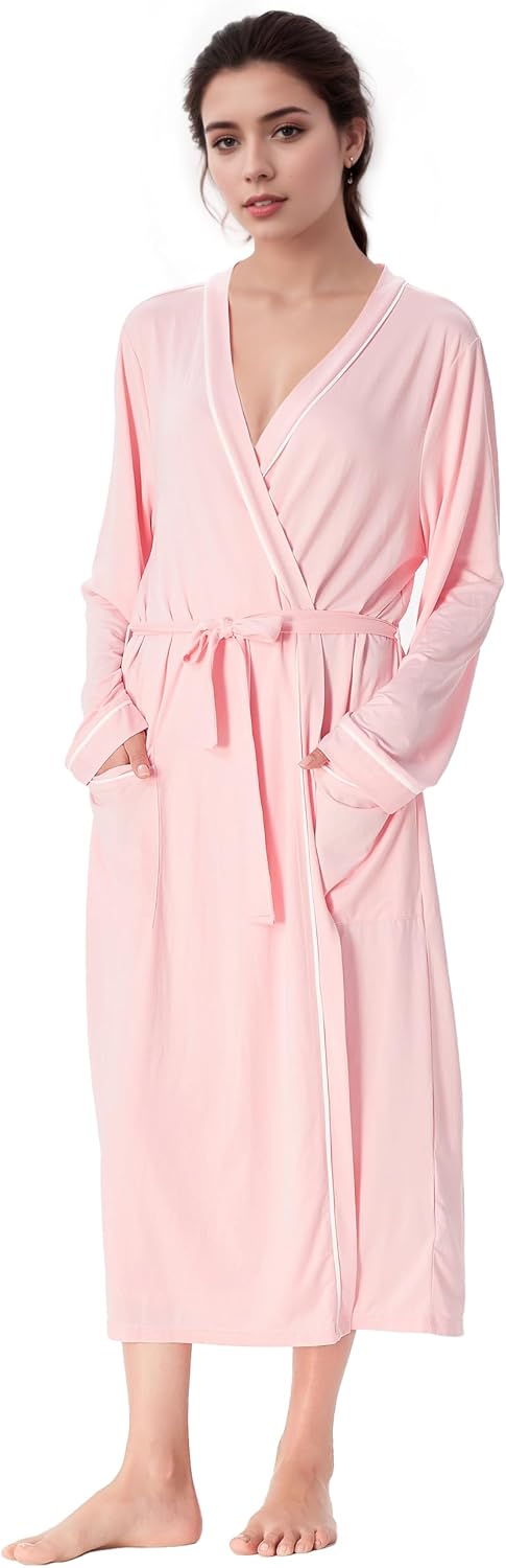 Women's Lightweight Long Bathrobe, Soft Kimono Robe for Summer