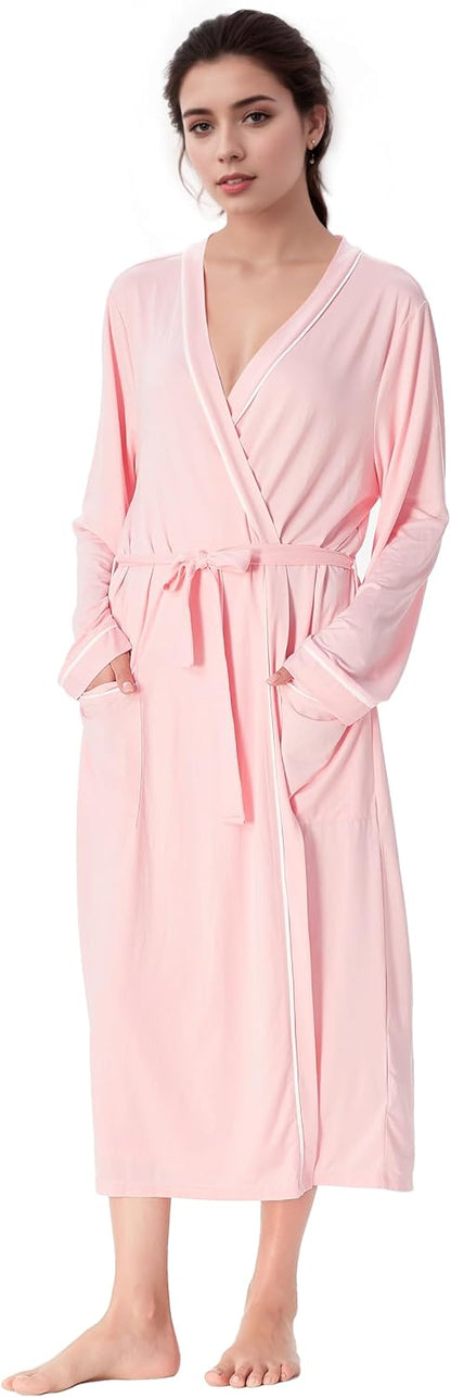 Women's Lightweight Long Bathrobe, Soft Kimono Robe for Summer