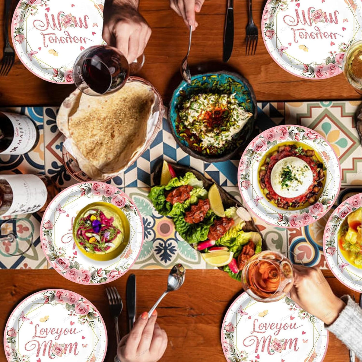 Mother's Day Disposable Paper Plates 7 Inch Floral Dessert Plates Flower Butterfly Dinnerware for Mom's Day Party Birthday Supplies (Love you mom Pink Themed Round 24 Pcs)