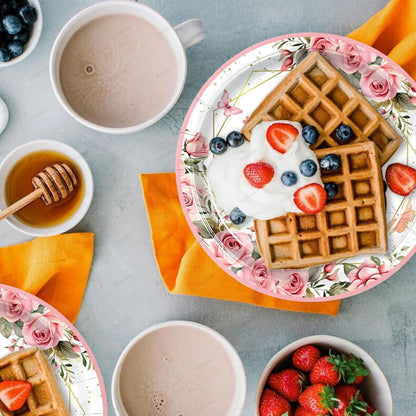 Mother's Day Disposable Paper Plates 7 Inch Floral Dessert Plates Flower Butterfly Dinnerware for Mom's Day Party Birthday Supplies (Love you mom Pink Themed Round 24 Pcs)