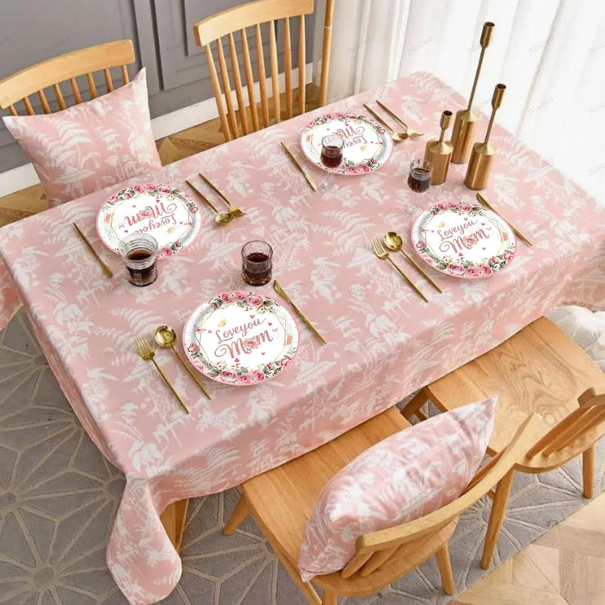 Mother's Day Disposable Paper Plates 7 Inch Floral Dessert Plates Flower Butterfly Dinnerware for Mom's Day Party Birthday Supplies (Love you mom Pink Themed Round 24 Pcs)