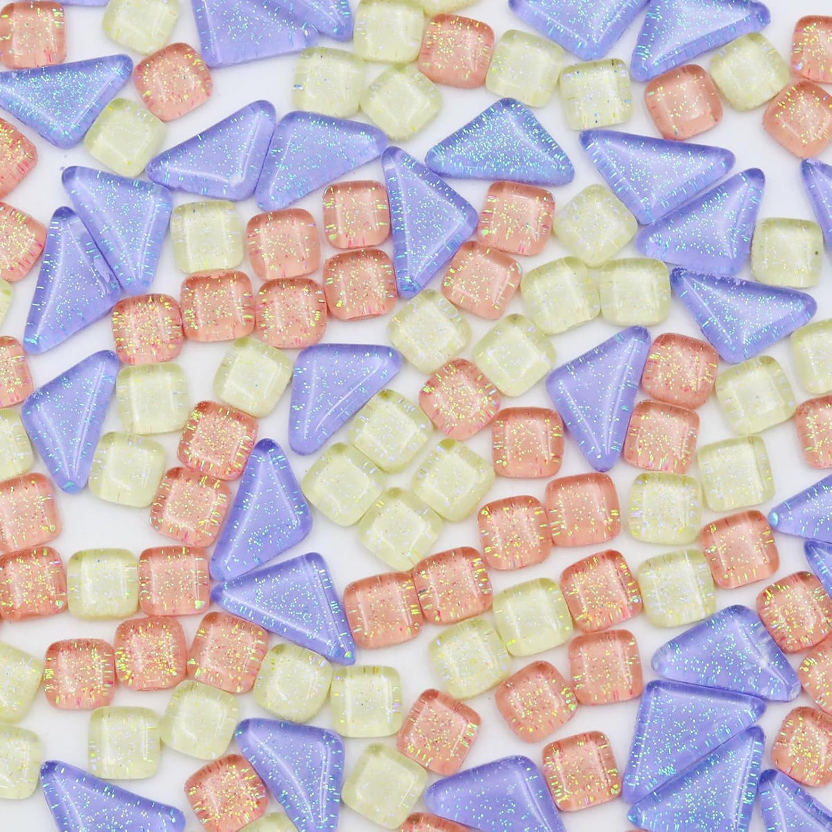 200g 7oz Irregular Mosaic Glass Mosaic Tiles Pieces Bulk,Purple Yellow Pink