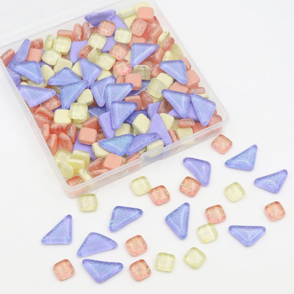 200g 7oz Irregular Mosaic Glass Mosaic Tiles Pieces Bulk,Purple Yellow Pink