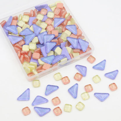 200g 7oz Irregular Mosaic Glass Mosaic Tiles Pieces Bulk,Purple Yellow Pink