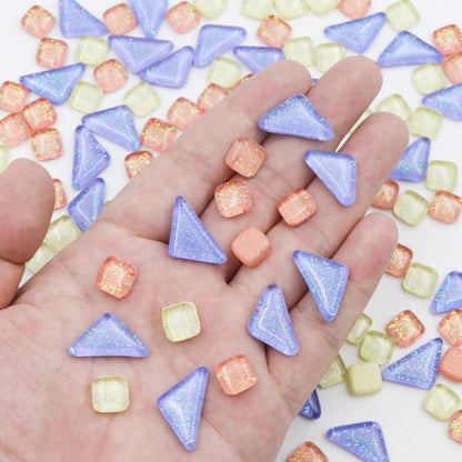 200g 7oz Irregular Mosaic Glass Mosaic Tiles Pieces Bulk,Purple Yellow Pink