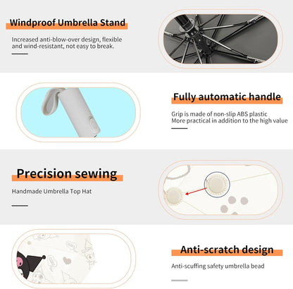 Automatic Windproof Travel Umbrella, Waterproof UV Protection Folding Umbrella, Cartoon Portable Compact Umbrella Easy Auto Open, for Girls and Women