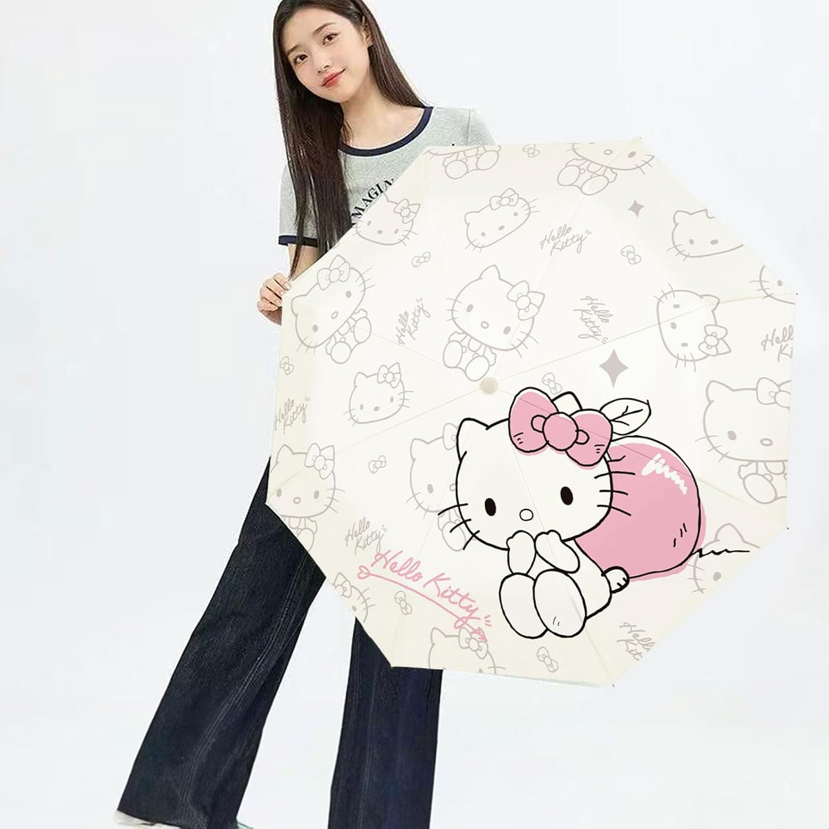 Automatic Windproof Travel Umbrella, Waterproof UV Protection Folding Umbrella, Cartoon Portable Compact Umbrella Easy Auto Open, for Girls and Women