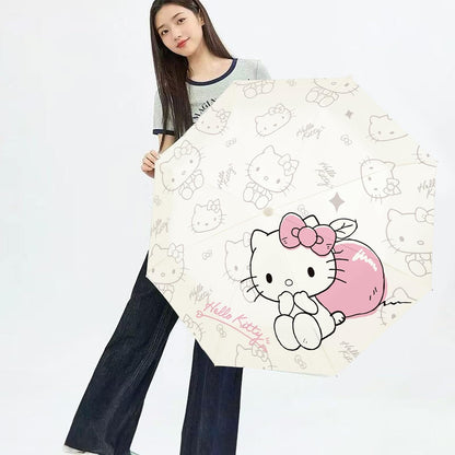 Automatic Windproof Travel Umbrella, Waterproof UV Protection Folding Umbrella, Cartoon Portable Compact Umbrella Easy Auto Open, for Girls and Women