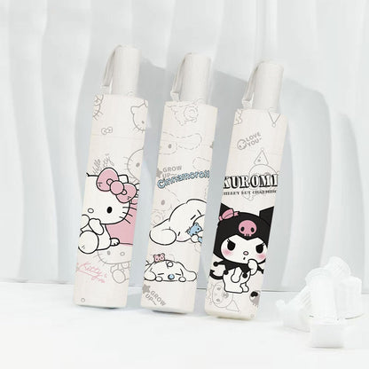 Automatic Windproof Travel Umbrella, Waterproof UV Protection Folding Umbrella, Cartoon Portable Compact Umbrella Easy Auto Open, for Girls and Women