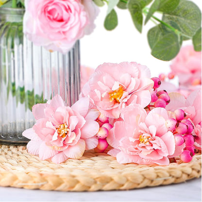 12 Pcs Pink Floral Napkin Rings with Berries Handcraft,Peony