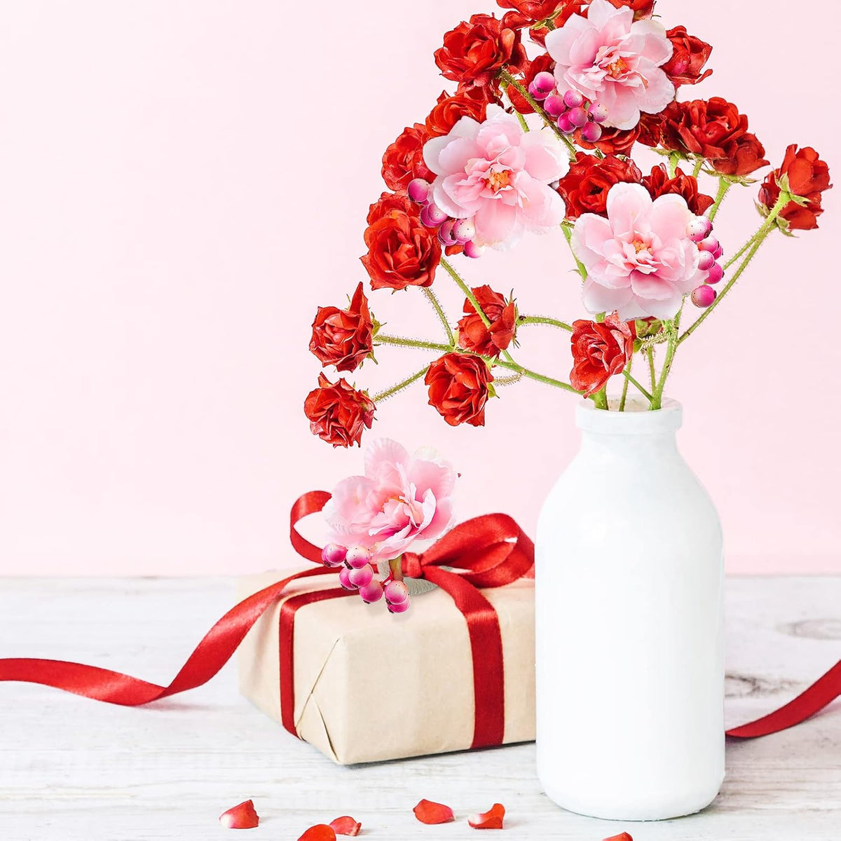 12 Pcs Pink Floral Napkin Rings with Berries Handcraft,Peony