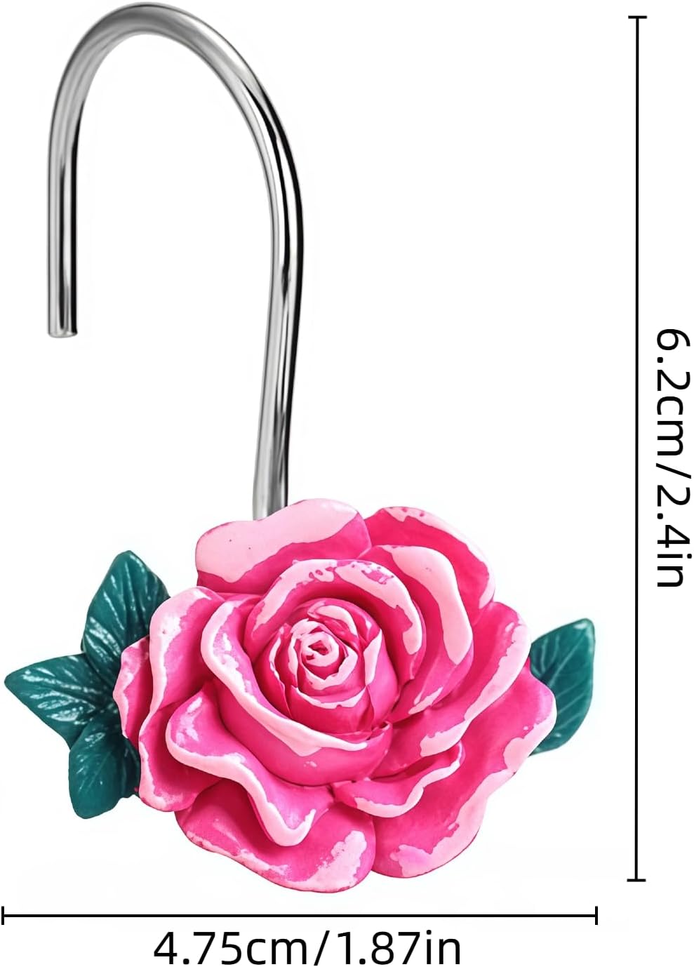 12 Pcs Pink Rose Shower Curtain Hooks, Stainless Steel Rust Resistant Flower Shower Curtain Rings, Pink Curtain Hooks for Home Bathroom Décor