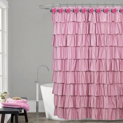 12 Pcs Pink Rose Shower Curtain Hooks, Stainless Steel Rust Resistant Flower Shower Curtain Rings, Pink Curtain Hooks for Home Bathroom Décor