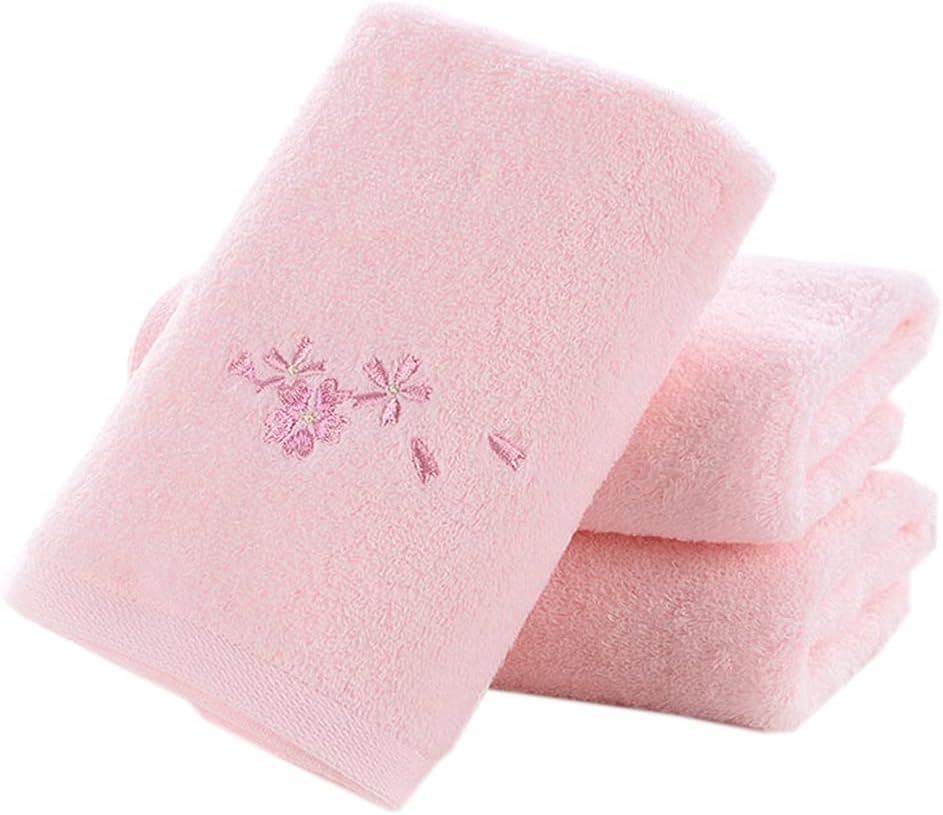 Hand Towel Set of 3 Embroidered Floral Pattern 100% Cotton Soft Absorbent Decorative Towel for Bathroom (Pink)