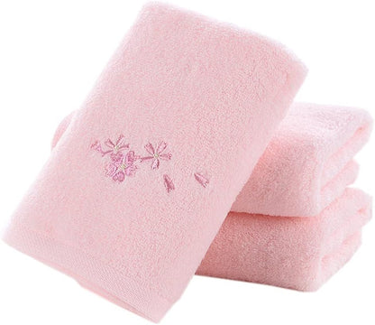 Hand Towel Set of 3 Embroidered Floral Pattern 100% Cotton Soft Absorbent Decorative Towel for Bathroom (Pink)