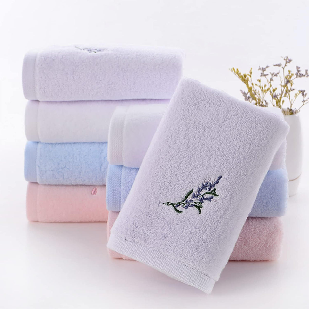 Hand Towel Set of 3 Embroidered Floral Pattern 100% Cotton Soft Absorbent Decorative Towel for Bathroom (Pink)