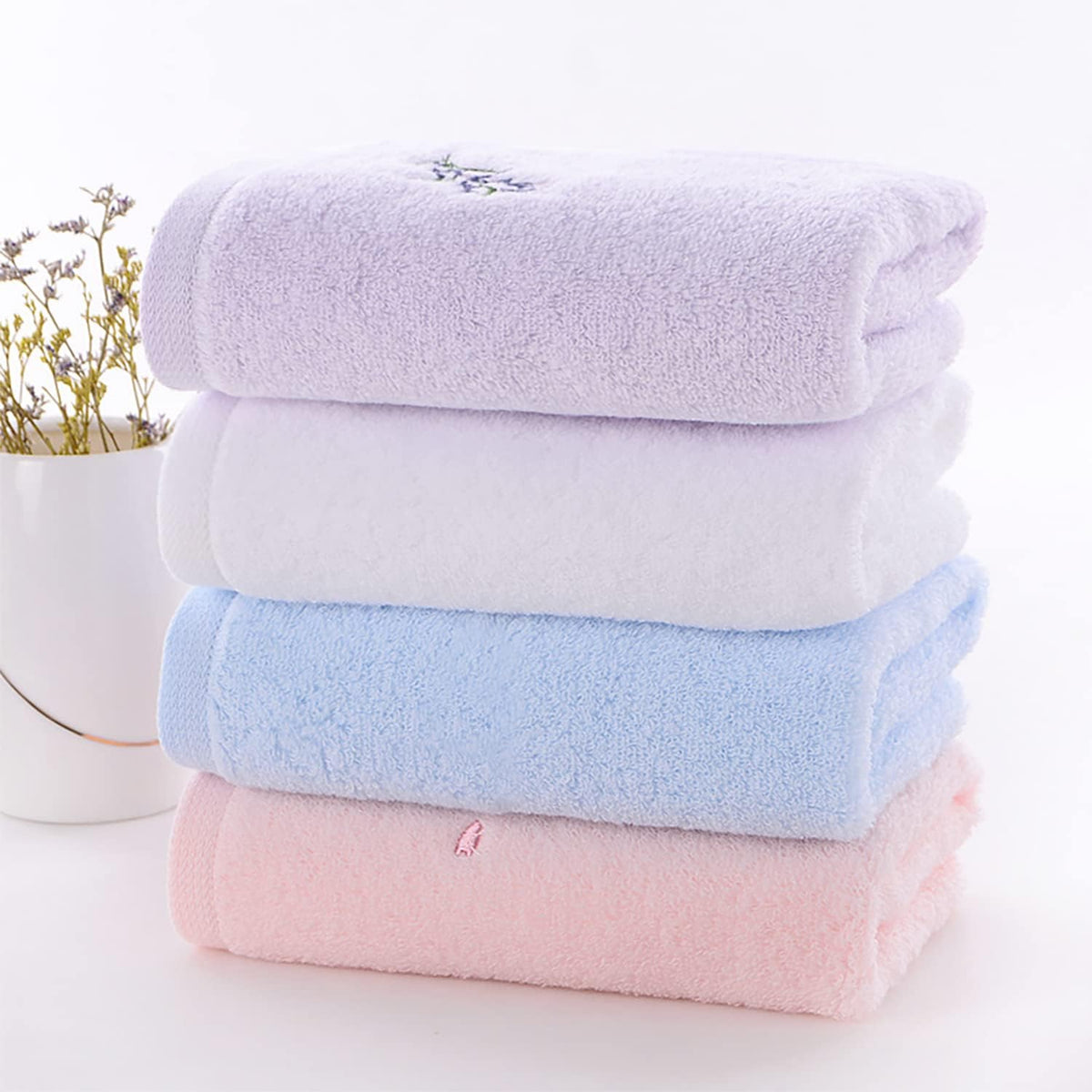 Hand Towel Set of 3 Embroidered Floral Pattern 100% Cotton Soft Absorbent Decorative Towel for Bathroom (Pink)